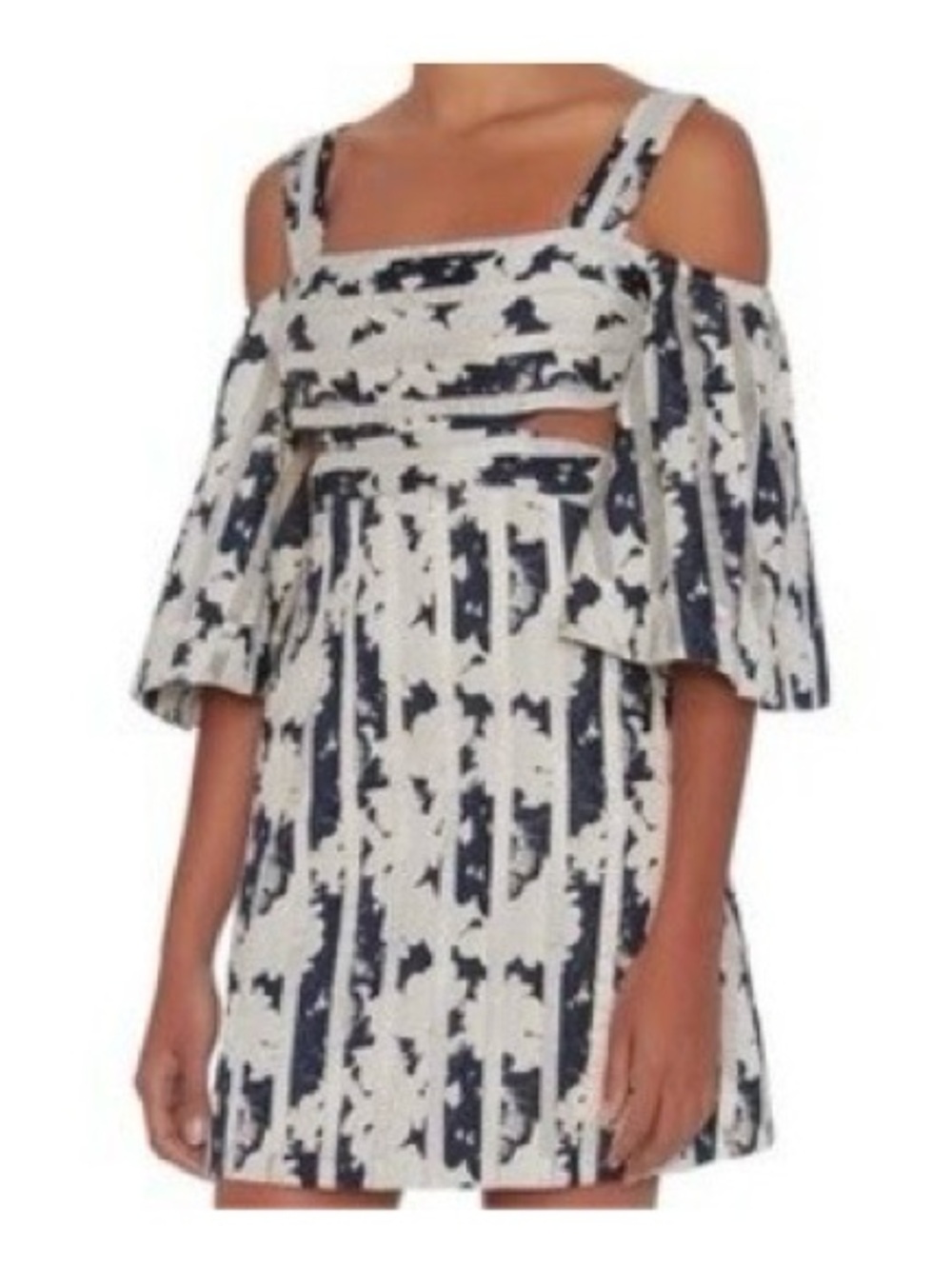 Alexis Navy, Silver, & White Striped Floral Off-Shoulder Dress
